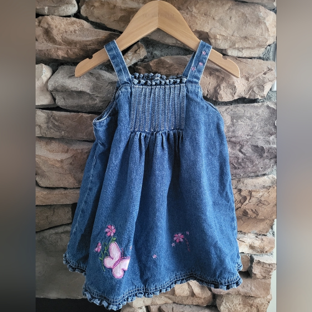 Denim Dress with Pink Embroidery